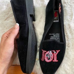 Disney vintage Mickey Santa JOY Christmas velvet flats size 8